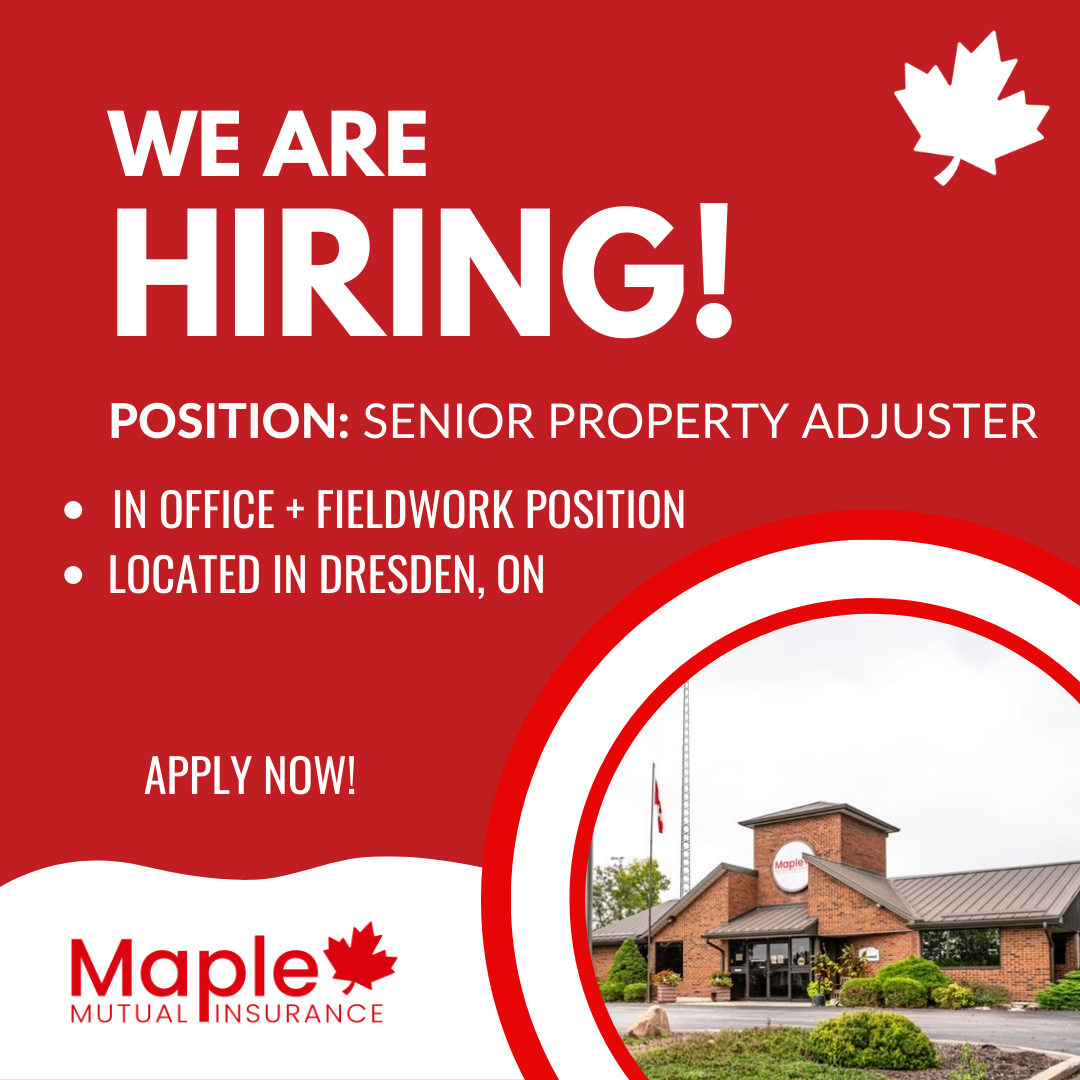 We are Hiring Senior Property Adjuster Maple Mutual Insurance